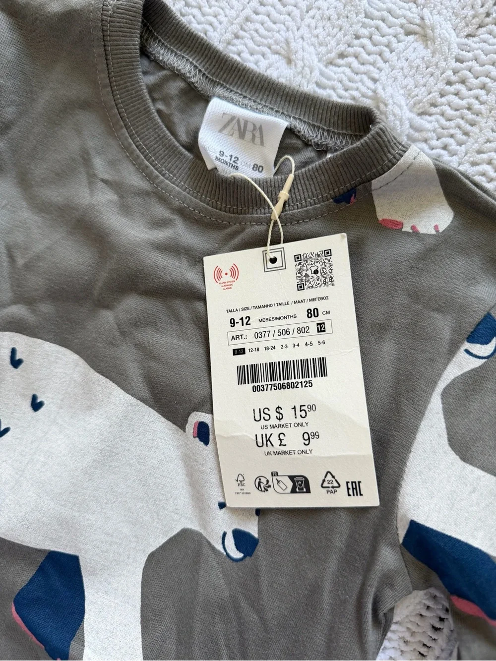 Zara- Kids Long-Sleeve Polar Bear Print Shirt - Gray